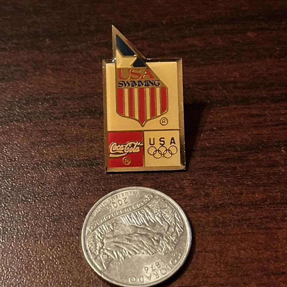 Vintage Coca-Cola Coke Olympics Team USA Swimming Lapel Hat‎ Pin